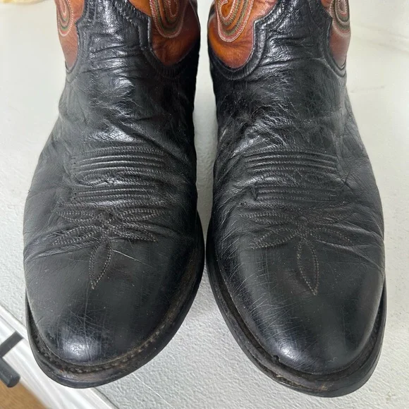 Vintage Tony Lama Two-Tone Cowboy Boots – Black & Cognac – Men’s 10.5 EE (Wide) - Picture 4 of 10